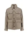 Moncler Virgin Wool Jacket With High Collar And Pockets In Brown
