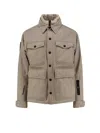 Moncler Virgin Wool Jacket With High Collar And Pockets In Neutral