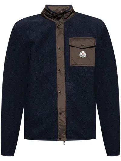 Moncler Wool-blend Fleece Zip-up Cardigan In Navy