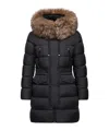 Moncler Aphroti Hooded Shearling-trimmed Long Down Jacket In Black