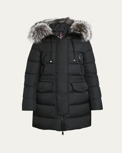 Moncler Aphroti Mid-length Puffer Jacket With Shearling Hood Trim In Black