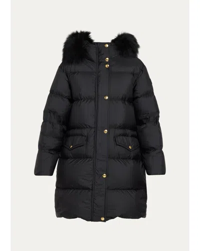 Moncler Aphroties Shearling Trimmed Hooded Long Down Parka In Black