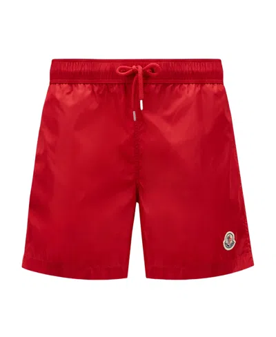 Moncler Logo Patch Nylon Swim Shorts In Red