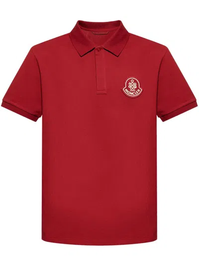 Moncler Year Of The Snake Patch Cotton Piquet Polo Shirt In Red