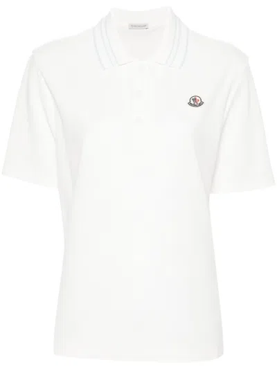 Moncler Appliqué-logo Cotton Polo Shirt In Neutrals