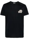 Moncler Double Logo Patch Cotton T-shirt Clothing In Black