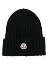 Moncler Ribbed Beanie Hat With Embroidered Logo Detail In Black