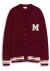 Moncler Monogram Patch Virgin Wool Cardigan In Burgundy