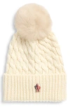 Moncler Logo Shearling-trimmed Virgin Wool Beanie In White
