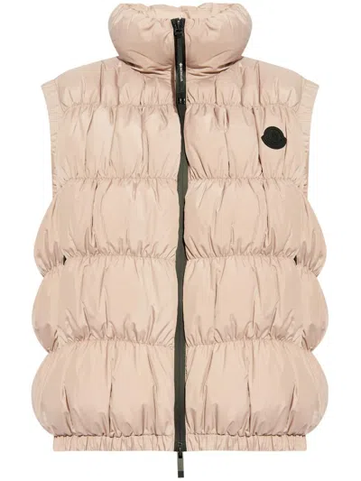 Moncler Logo Patch Padded Vest In Pink