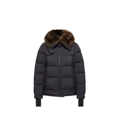 Moncler Arabbas Shearling-trimmed Down Ski Jacket, Women, Blue, Size: 0