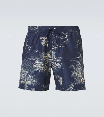 Moncler Archivio Floral Swim Trunks In Blue