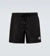 Moncler Logo Patch Detail Elastic Waist Swim Shorts In Black