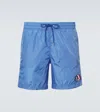 Moncler Logo Patch Drawstring Swimsuit In Blue
