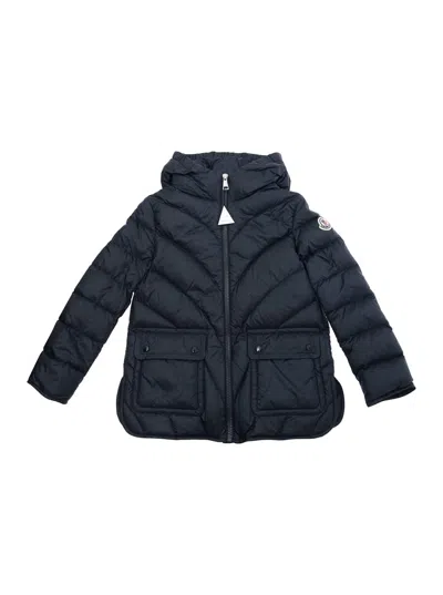 Moncler Kids' Argenno Blue Down Jacket With Logo Patch Applied On The Sleeve In Tech Fabric Girl In Gold
