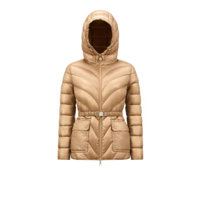 Moncler Argenno Hooded Mid-to-long Down Jacket In Nude