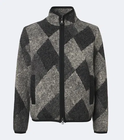 Moncler Cardigan Con Zip In Misto Lana Con Motivo A Rombi In Gray