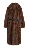 Moncler Arly Long Faux Fur Coat In Brown