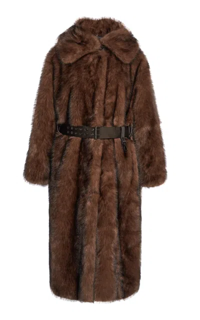 Moncler Arly Long Faux Fur Coat In Brown