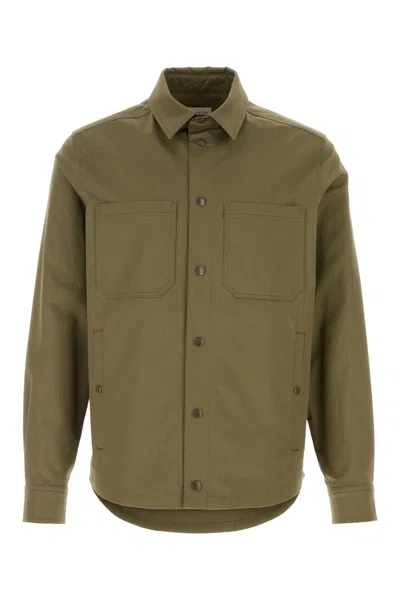 Moncler Army Green Stretch Cotton Shirt In 81m