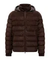 Moncler Arneb Hooded Suede Short Down Jacket In Brown