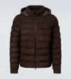 Moncler Arneb Hooded Suede Short Down Jacket In Brown