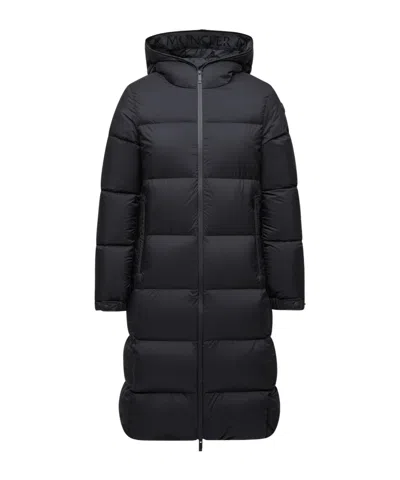 Moncler Arredoun Hooded Long Down Jacket In Black