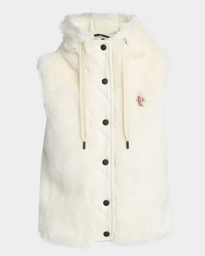 Moncler Arve Hooded Teddy Down Vest In White