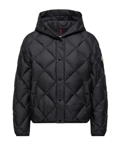 Moncler Arvouin Hooded Diamond-quilted Short Down Jacket In Black