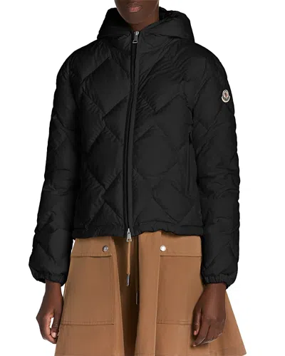 Moncler Arvouinne Hooded Triangle Quilted Short Down Jacket In Black