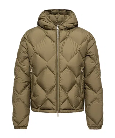 Moncler Arvouinne Hooded Triangle-quilted Short Down Jacket In Green