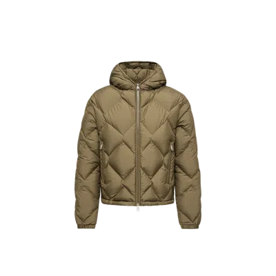 Moncler Arvouinne Hooded Triangle-quilted Short Down Jacket, Women, Green, Size: 0 In Brown