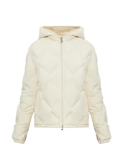 Moncler Arvouinne Hooded Triangle Quilted Short Down Jacket In Neutral