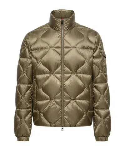Moncler Asurel Geometric Quilted Short Down Jacket In Green