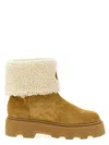 Moncler Camel Beige Real Leather Aurea Mid Ankle Boots In Yellow
