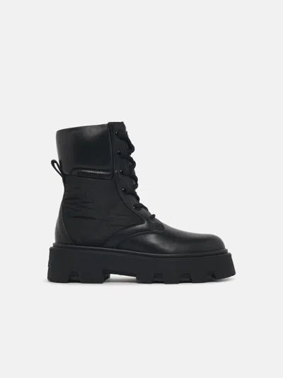 Moncler Aurea Leather Blend Ankle Boots Chunky Sole In Black