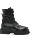 Moncler Aurea Leather Combat Boots In Black