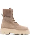Moncler Logo Patch Lace-up Boots In Brown