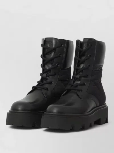Moncler Aurea Lace Up Ankle Boots Leather In Black