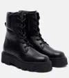 Moncler Aurea Leather Combat Boots In Black