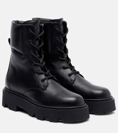 Moncler Aurea Leather Combat Boots In Black