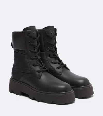 Moncler Aurea Leather Lace-up Boots In Black