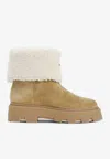 Moncler Camel Beige Real Leather Aurea Mid Ankle Boots In Brown