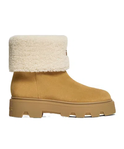 Moncler Aurea Mid Suede  Shearling Boots In Brown
