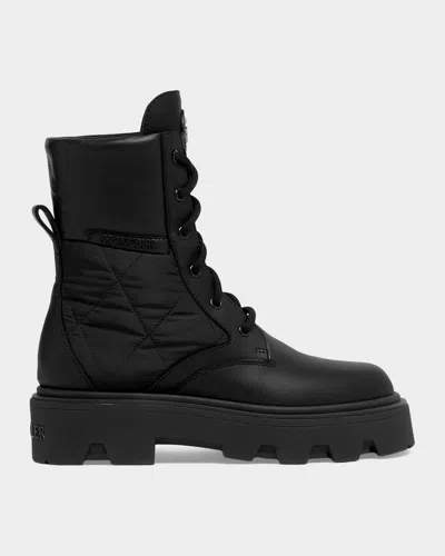 Moncler Aurea Quilted-inset Leather Ankle Boots In Black
