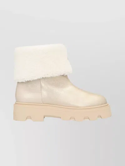 Moncler Aurea Shearling Boots Chunky Sole In Neutral