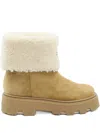 Moncler Aurea Shearling Logo Patch Boots In Burgundy