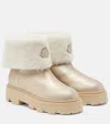 Moncler Aurea Shearling-trimmed Leather Ankle Boots In Multi