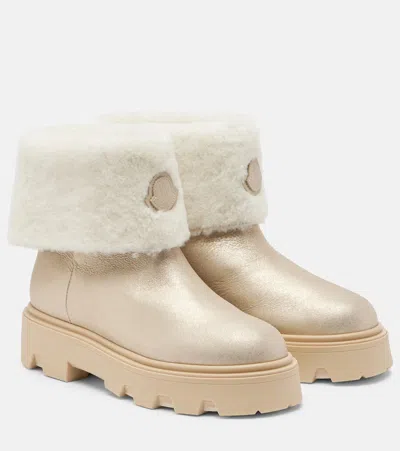 MONCLER AUREA SHEARLING-TRIMMED LEATHER ANKLE BOOTS