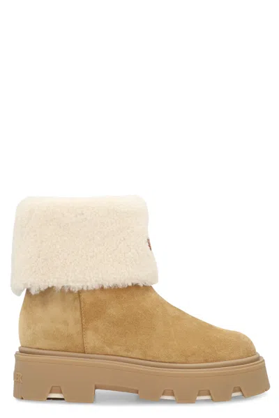 Moncler Aurea Shearling-lined Suede Ankle Boots In Brown